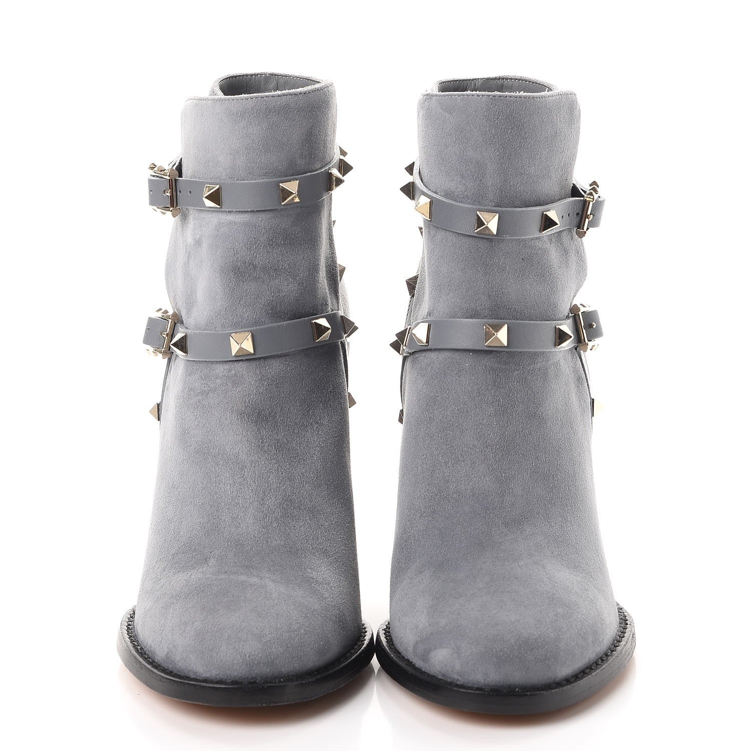 Valentino Garavani Suede Rockstud Double Buckle 100mm Block Heel Ankle Boots 38.5 Light Stone 2 of 14