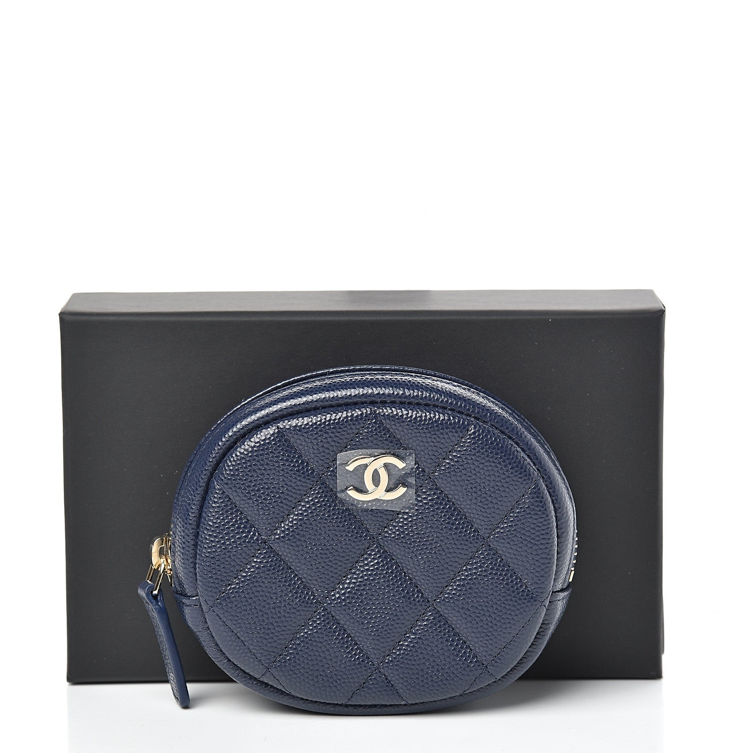 Chanel Caviar Quilted Zip Around Classic Coin Purse Navy Blue 8 of 8
