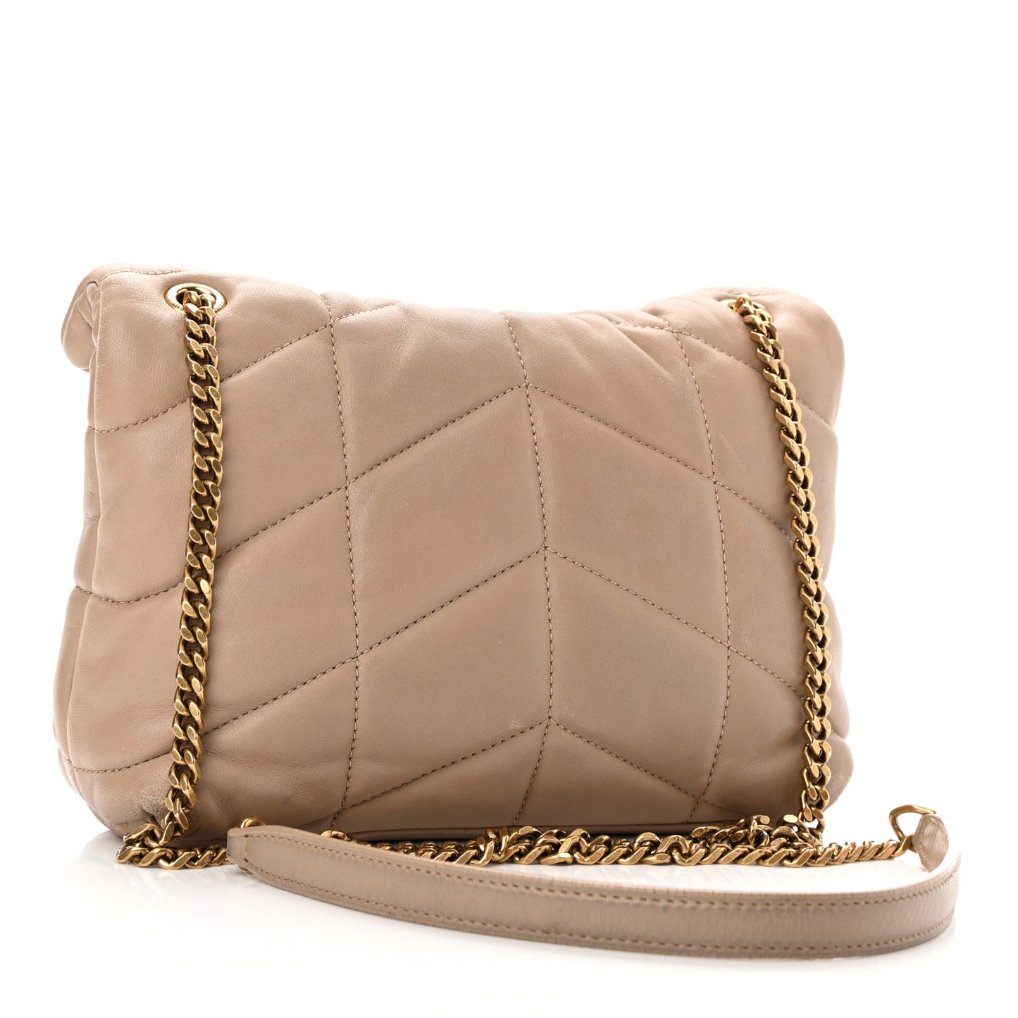 Lambskin Quilted Toy Loulou Puffer Monogram Chain Satchel Dark Beige