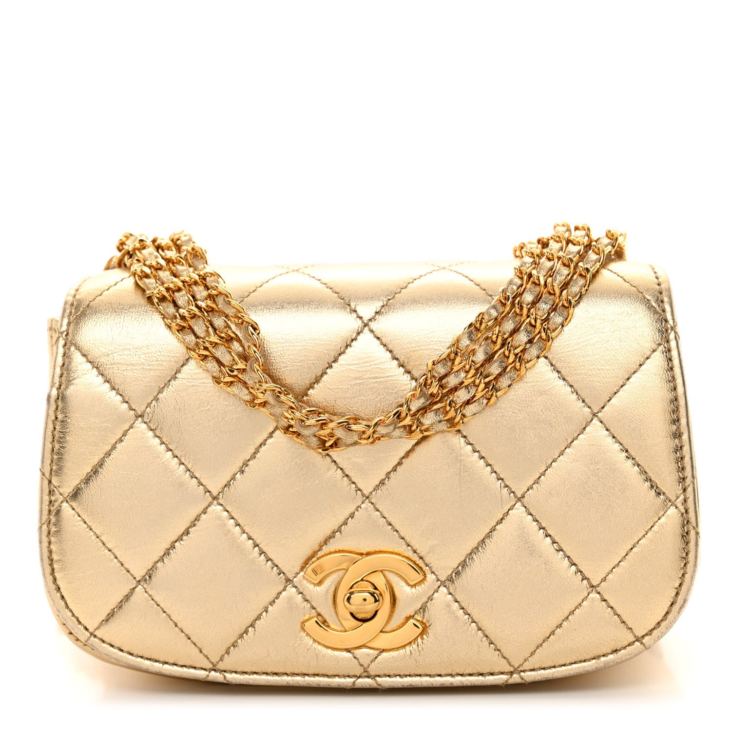 Chanel Metallic Lambskin Quilted Multi Chain Single Flap Gold 1 of 12