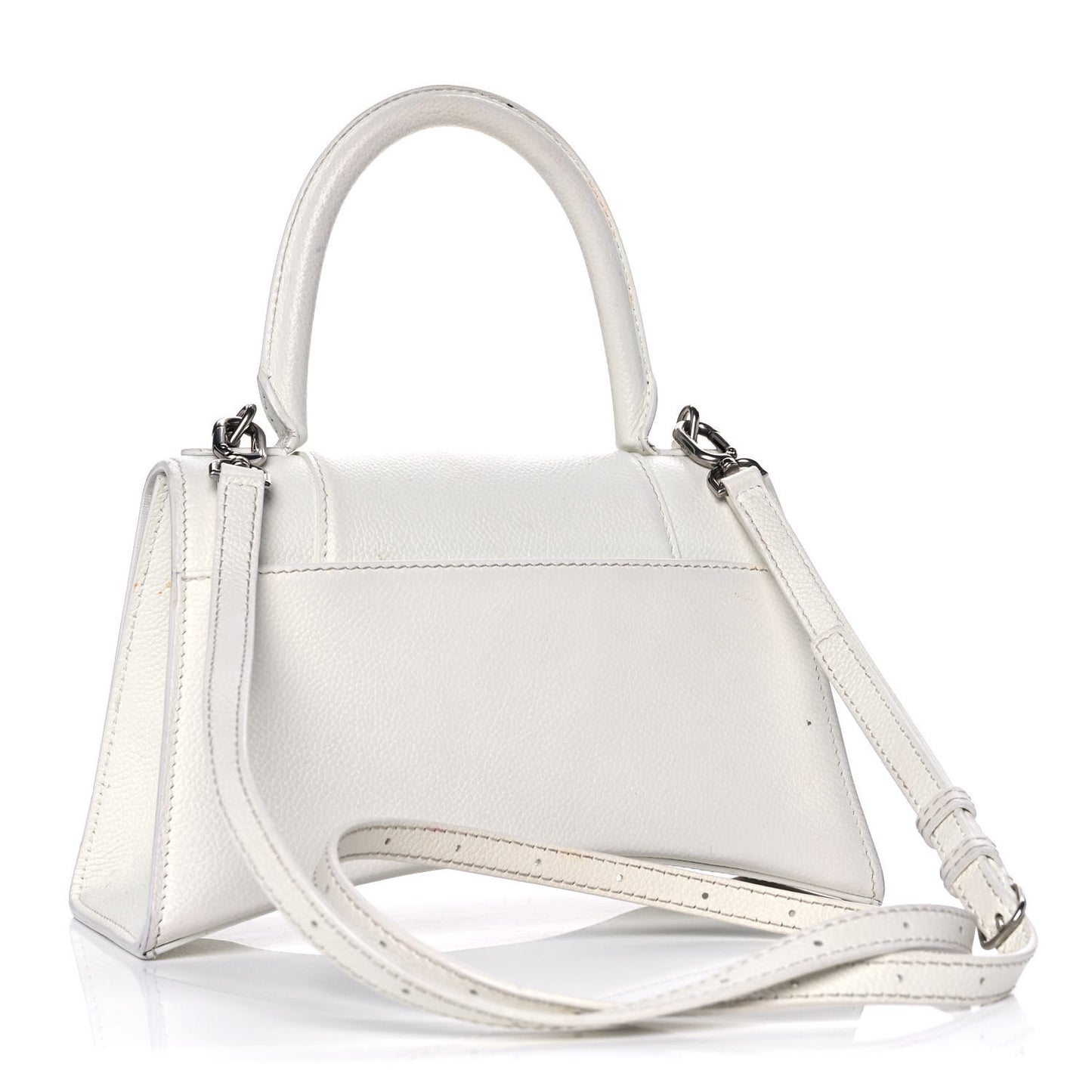 Grained Calfskin Small Hourglass Top Handle Bag White
