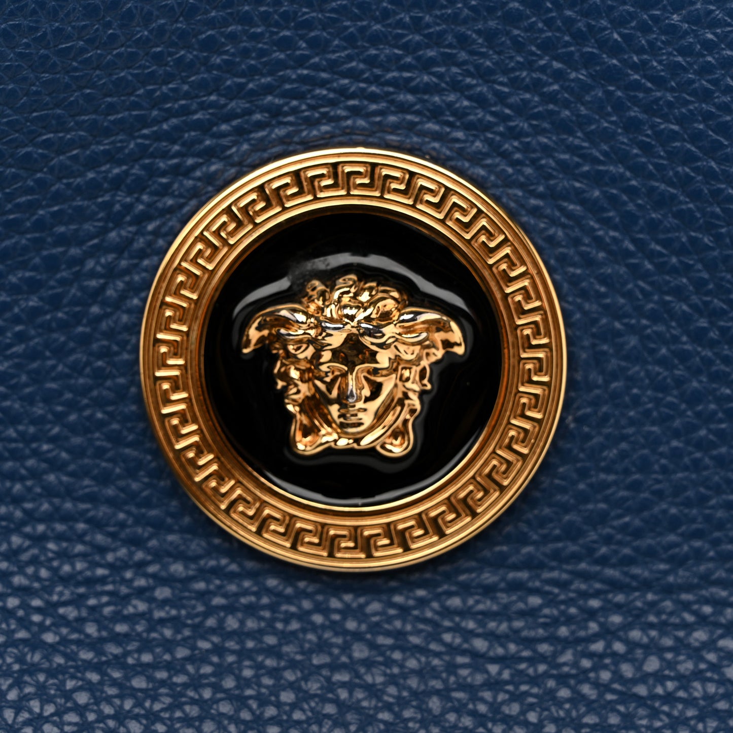 Grained Calfskin Medusa Crossbody Blue