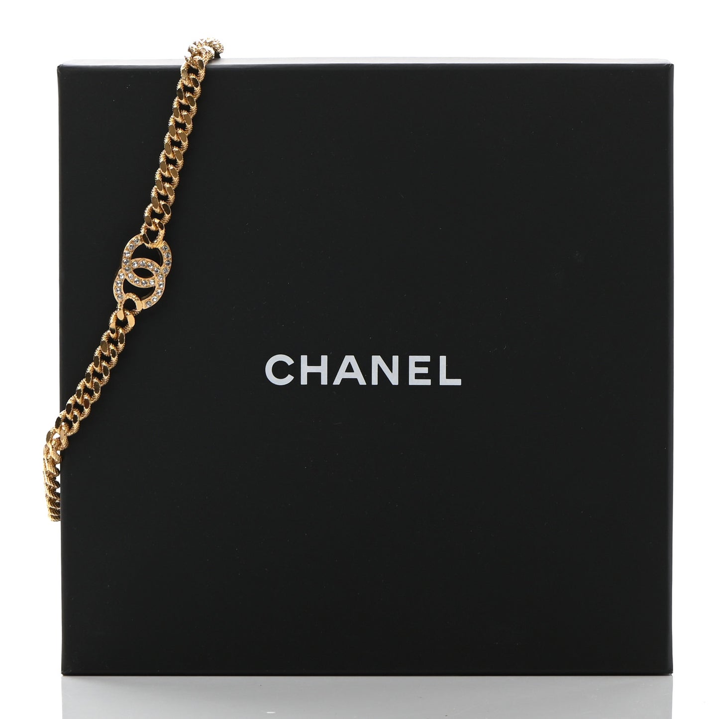 Crystal Chain Link CC Choker Necklace Gold
