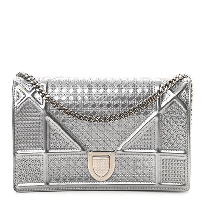 Christian Dior Metallic Patent Micro-Cannage Diorama Wallet on Chain Pouch Silver 1 of 10