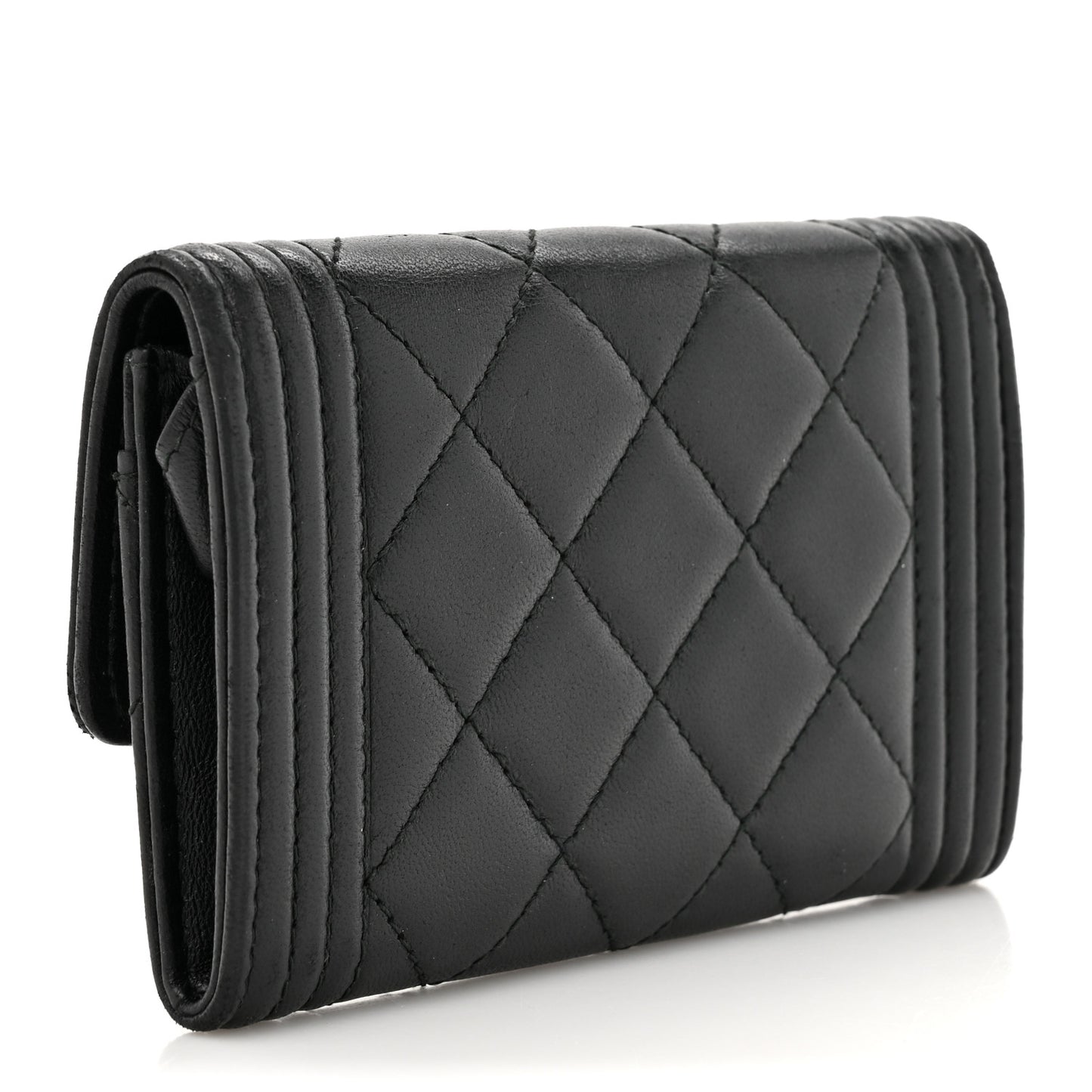 Lambskin Quilted Boy Flap Card Holder Black