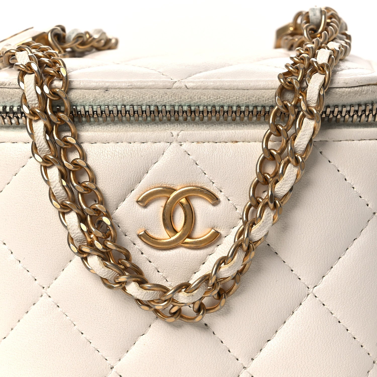 Chanel Lambskin Quilted Mini Vanity Case With Chain White 7 of 12