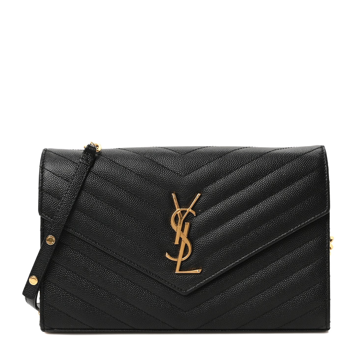 Grain De Poudre Matelasse Chevron Monogram Envelope Chain Wallet Black