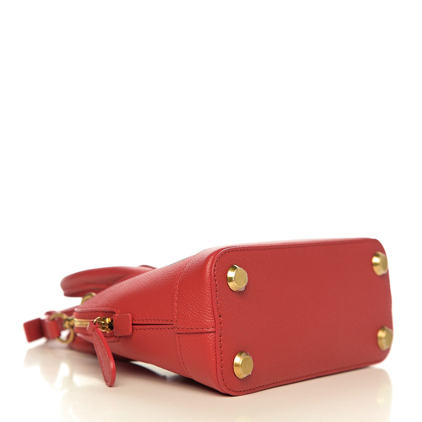 Signature Grained Calfskin Logo XXS Ville Top Handle Bag Rouge Coquelicot Black