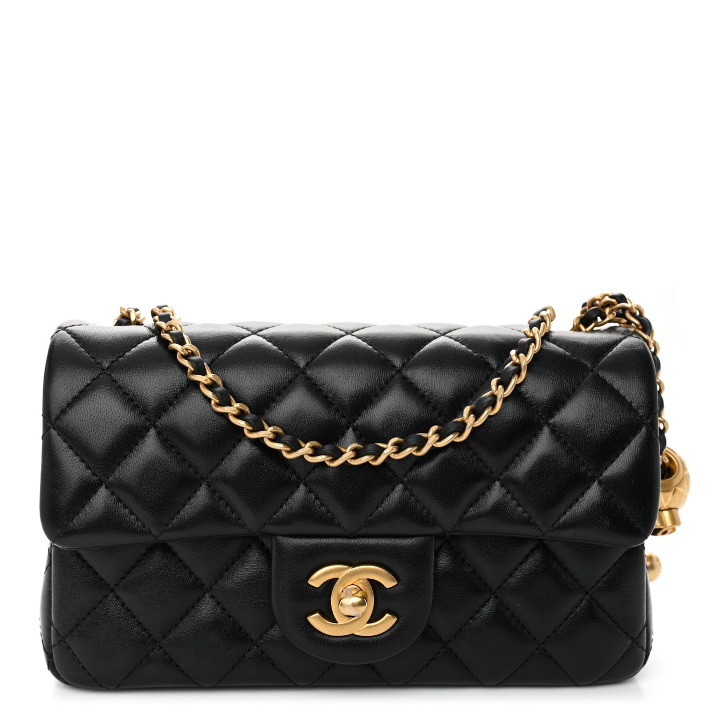 Lambskin Quilted Mini Rectangular Pearl Crush Flap Black