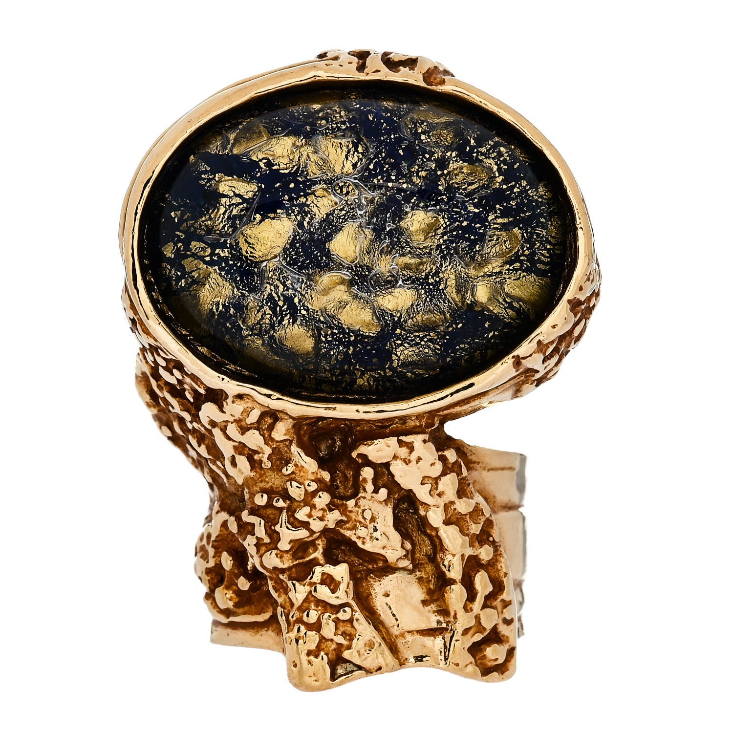 Saint Laurent Glass Cabochon Arty Ovale Ring 5 Gold Lapis 1 of 4