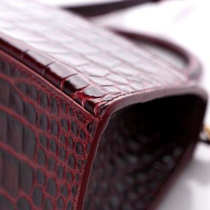 Balenciaga Shiny Calfskin Crocodile Embossed Small Hourglass Top Handle Bag Dark Red 10 of 15