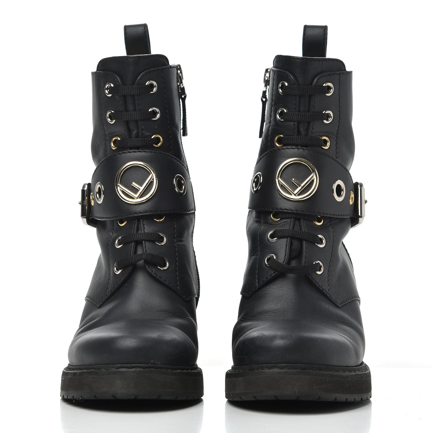 Fendi Calfskin Combat Boots 36.5 Black 2 of 17