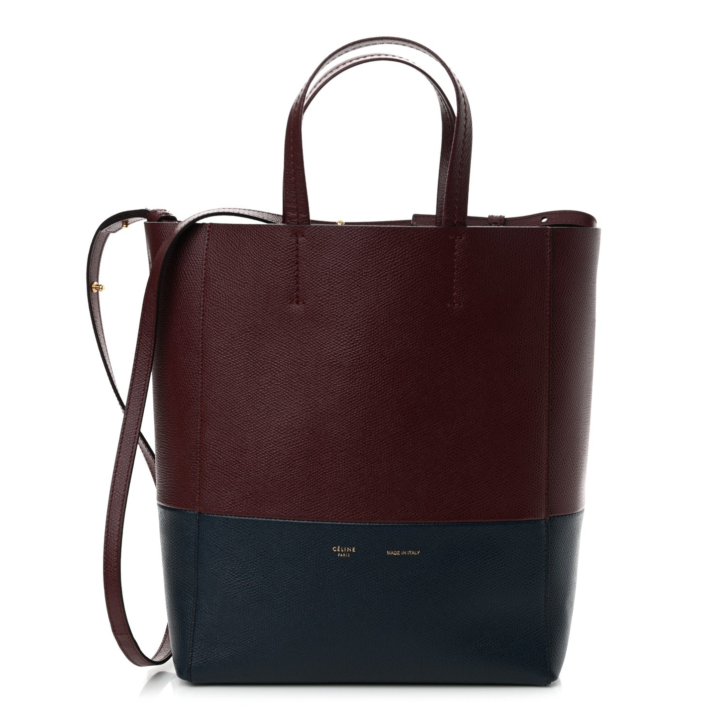 Grained Calfskin Small Vertical Bi-Cabas Navy Burgundy