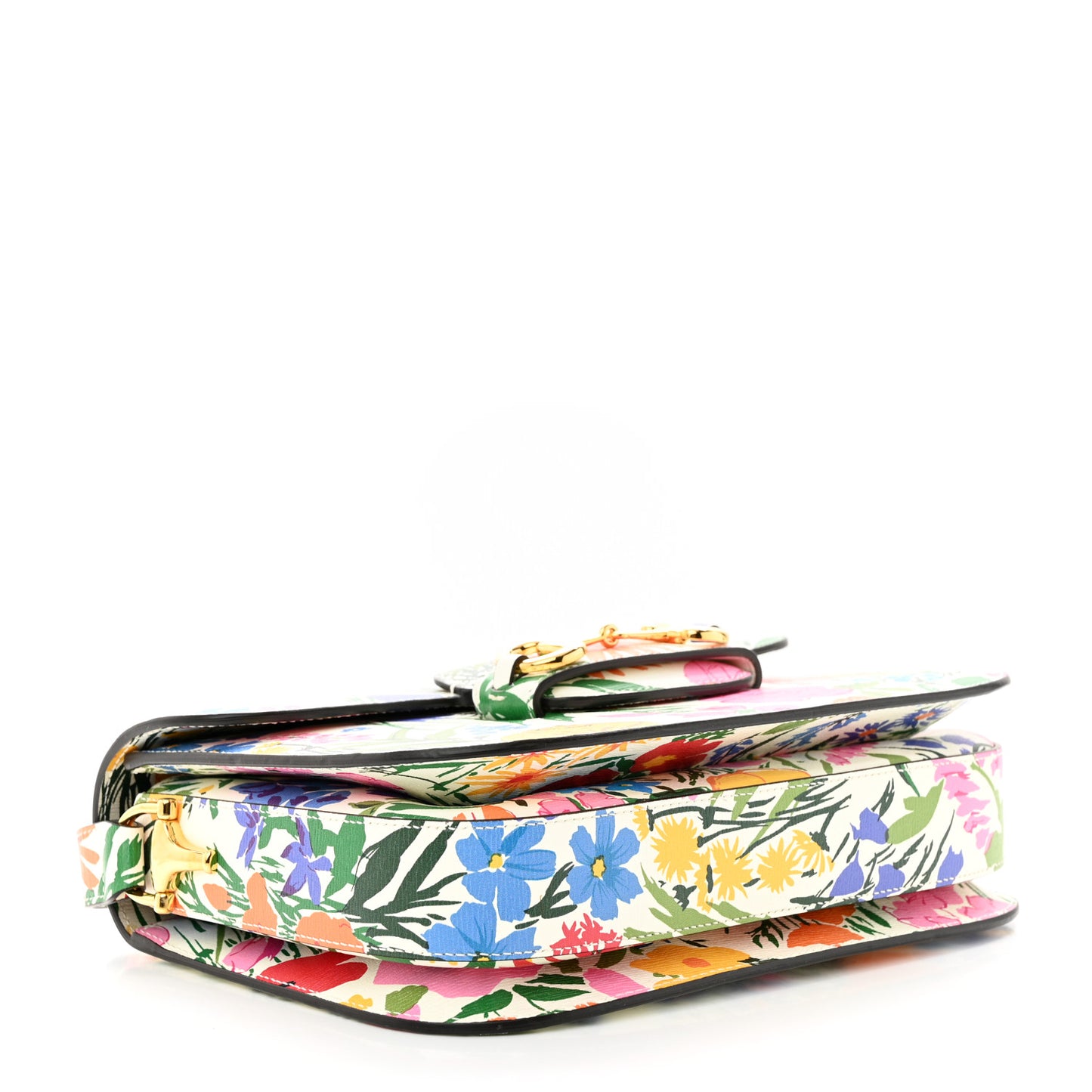 X KEN SCOTT New Shangai Calfskin Jardin D'Avril Floral Print Horsebit 1955 Shoulder Bag Ivory Pink Wild Rose