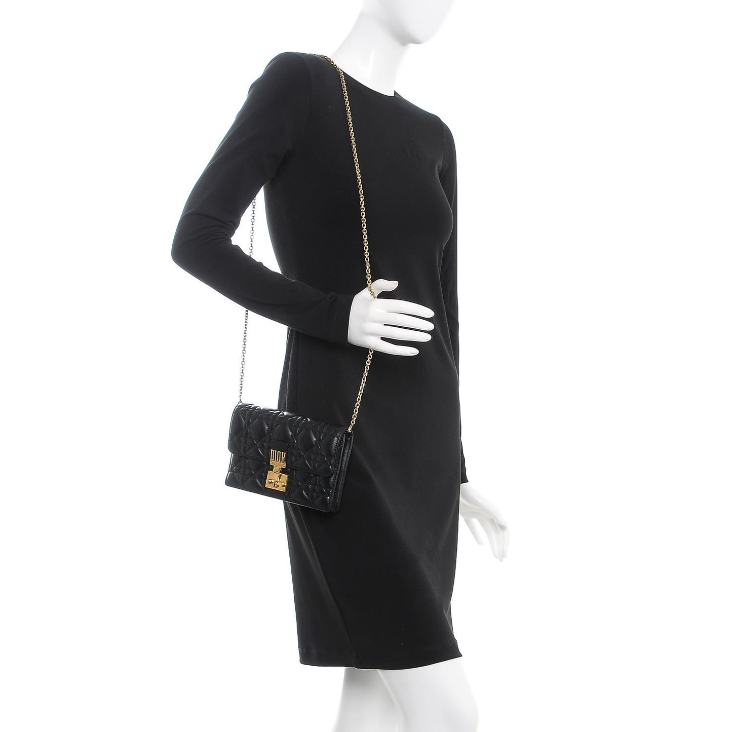 Lambskin Cannage Dioraddict Wallet on Chain Clutch Black