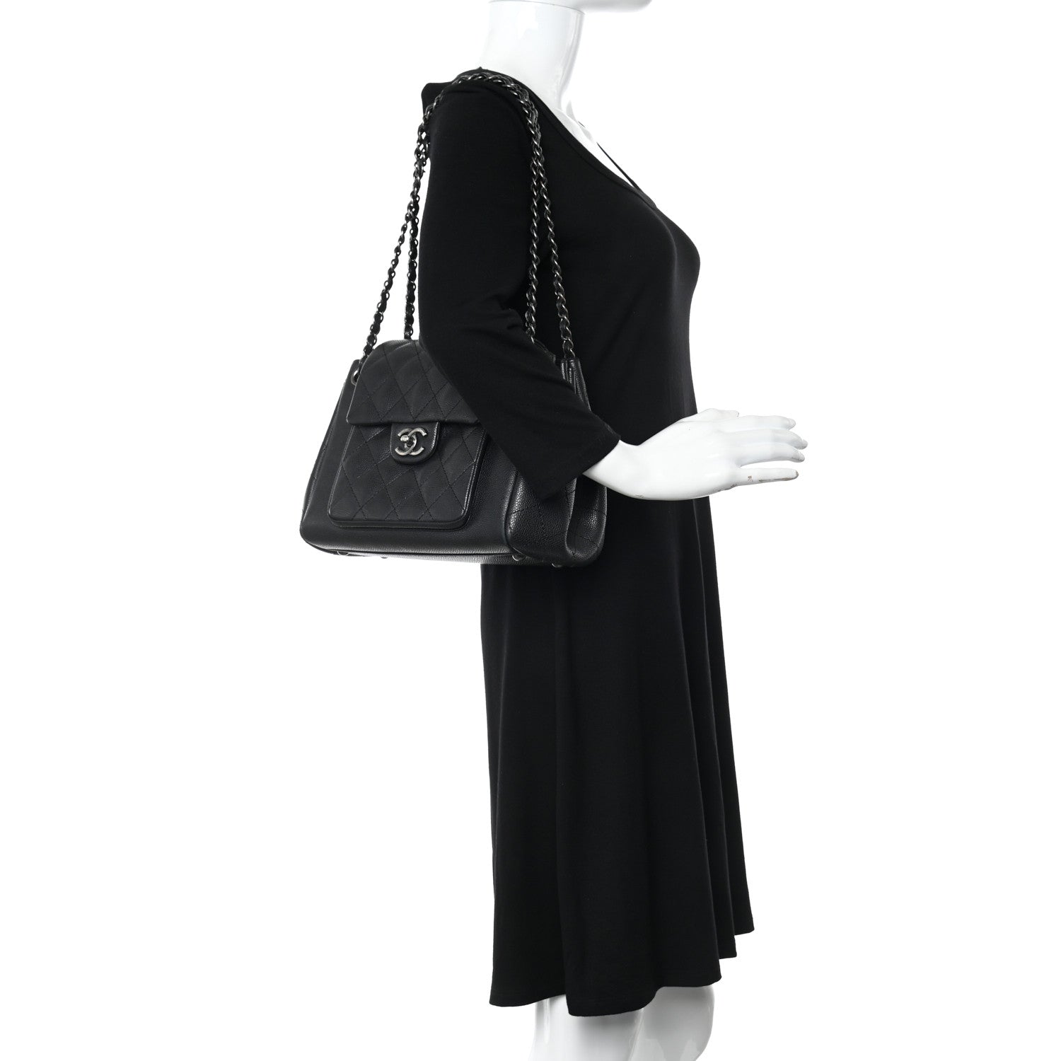 Chanel Caviar Quilted CC Accordion Shopping Bag Black 2 of 12