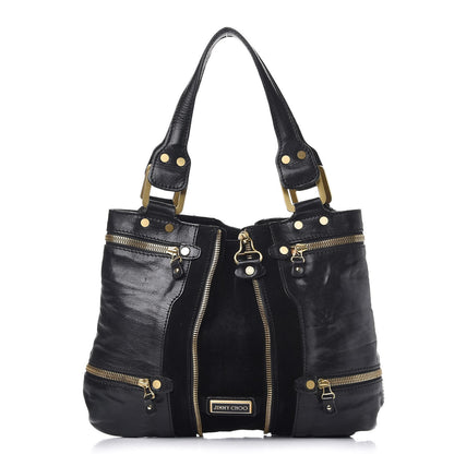 Jimmy Choo Calfskin Suede Mona Tote Black 1 of 11