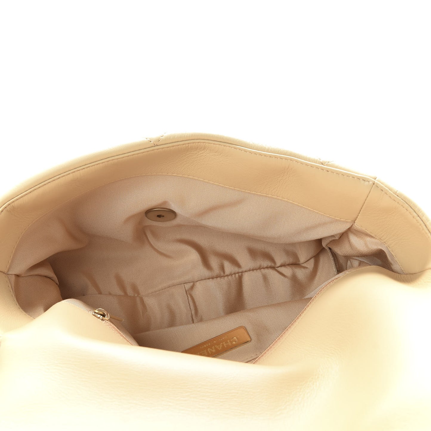 Goatskin Quilted Large 19 Flap Beige