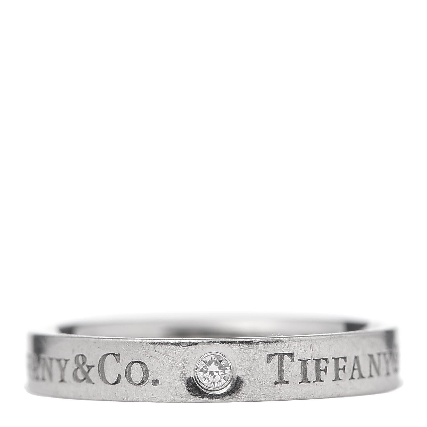 Tiffany Platinum Diamond Logo Band Ring 49 5 1 of 5