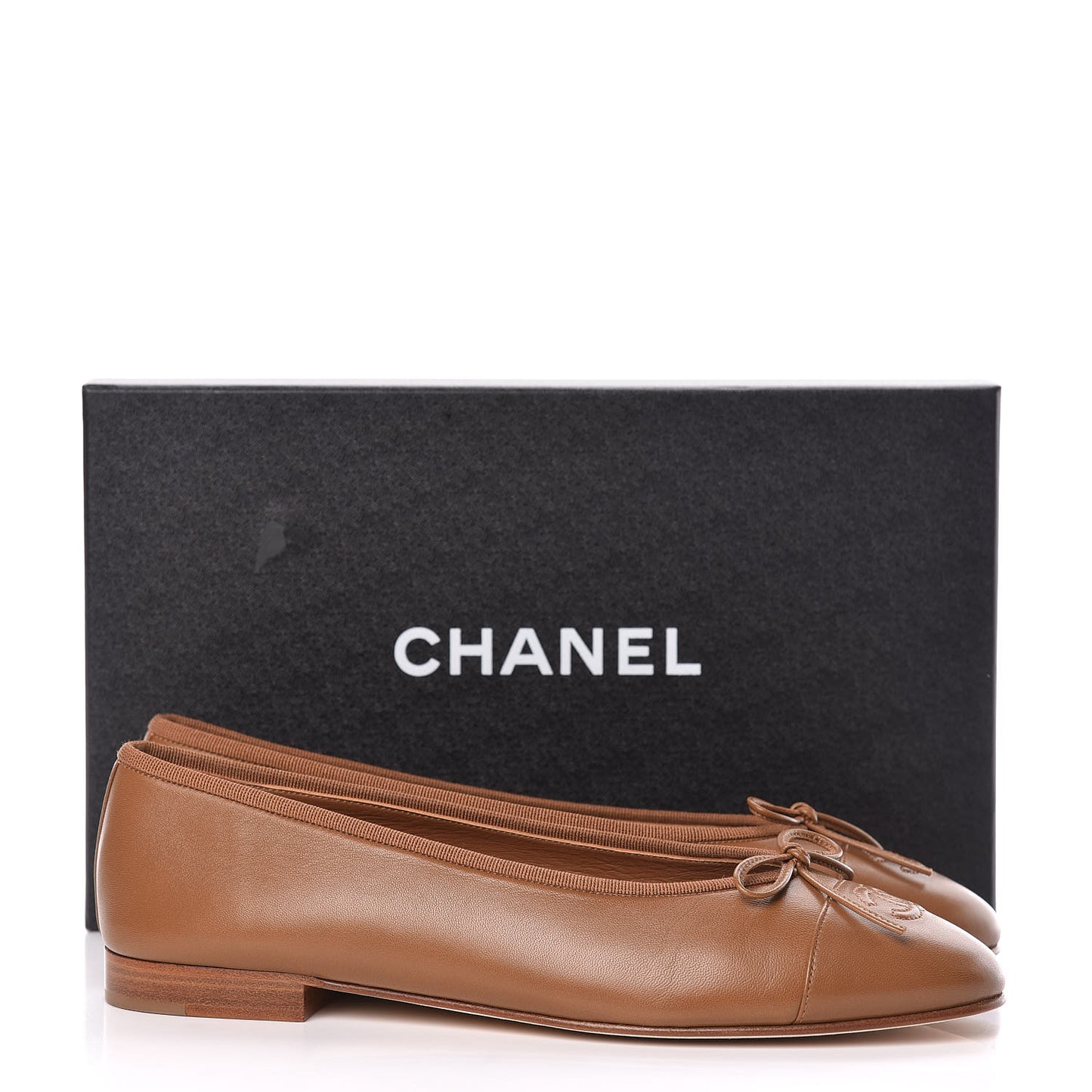 Lambskin Cap Toe Ballerina Flats 40.5 Camel