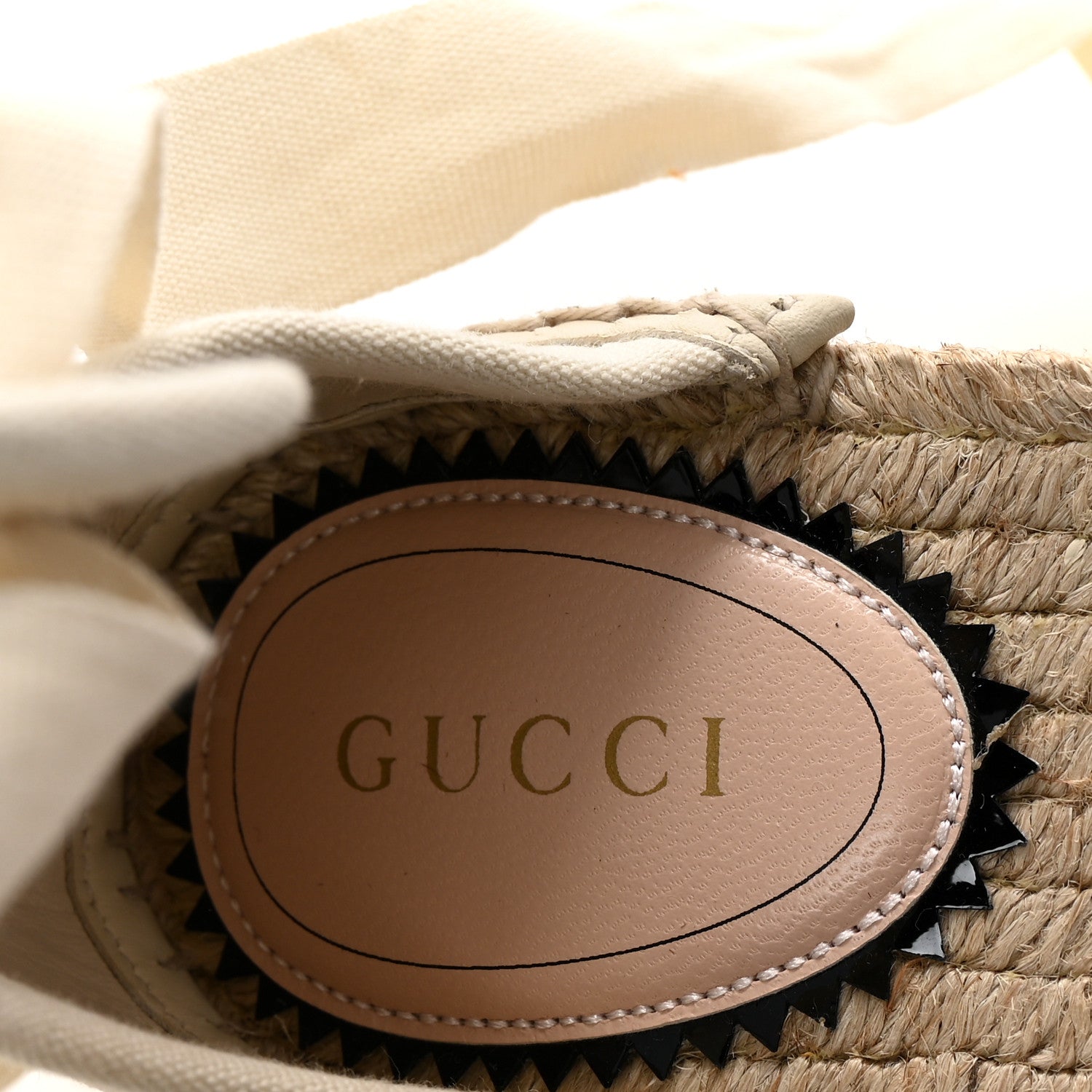 Gucci Canvas Damita GG Eyelet Espadrille Wedge Sandals 37.5 Ivory 8 of 10
