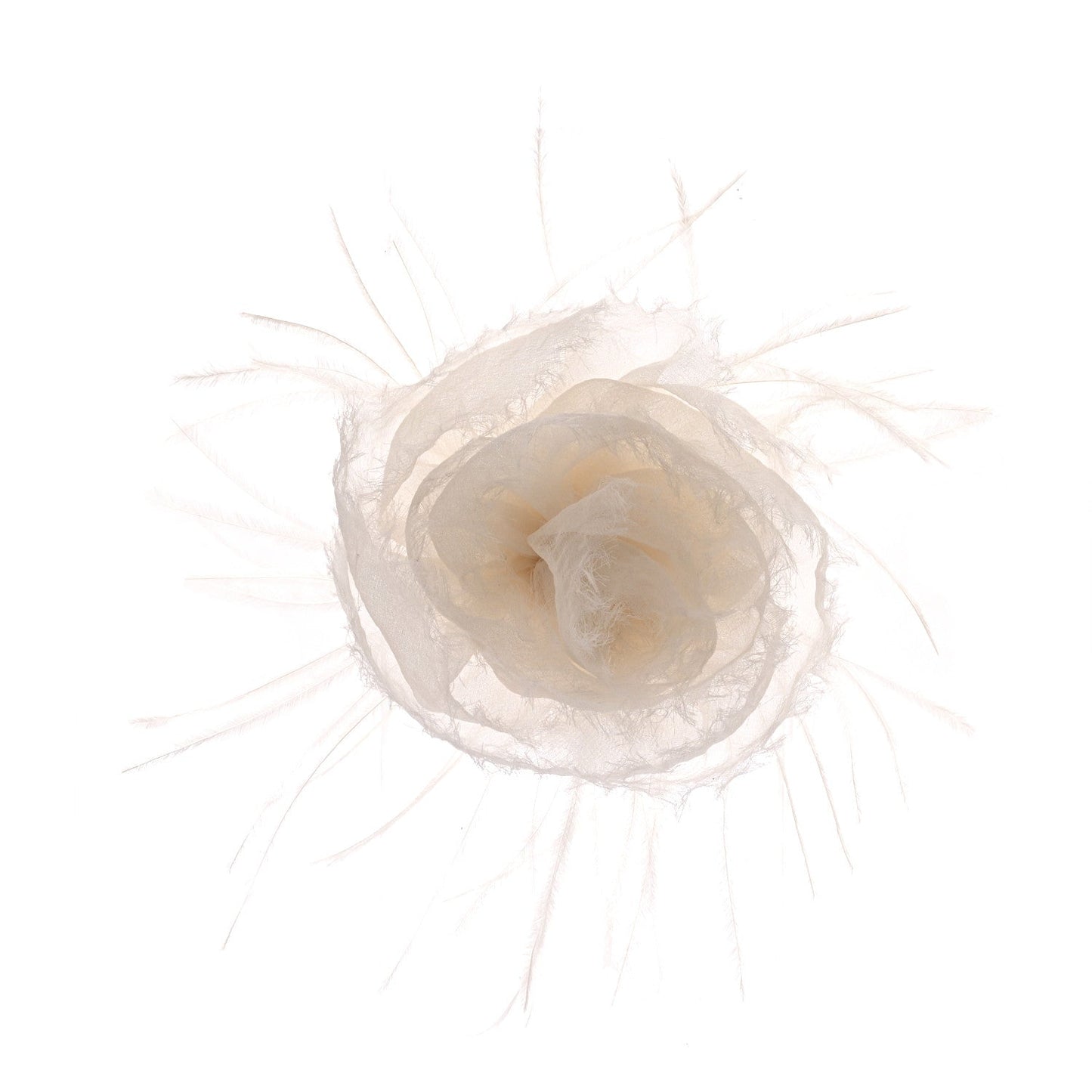Silk Ostrich Feather Camellia Brooch White