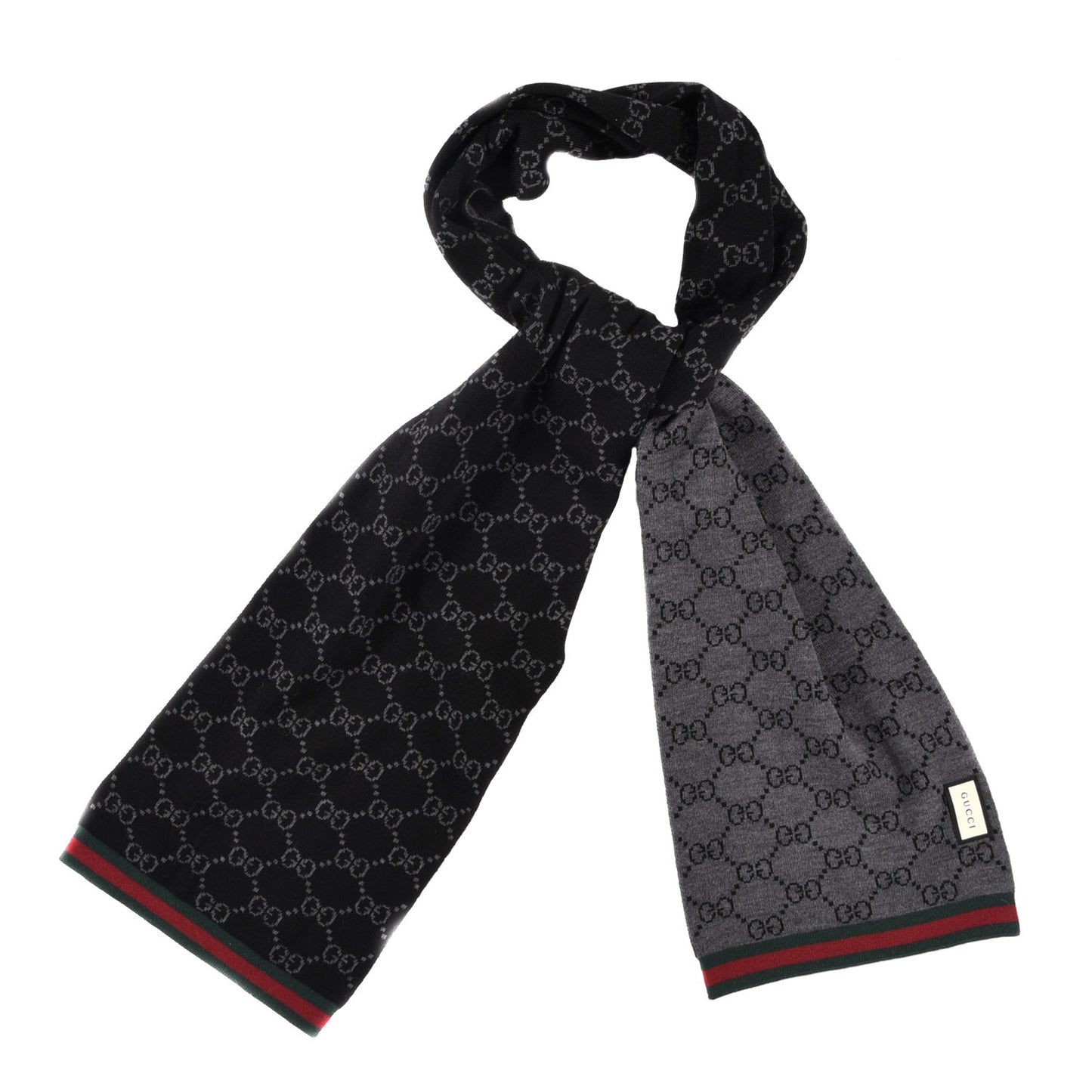 Wool Tricot GG Monogram Web Solange Scarf Black Medium Grey