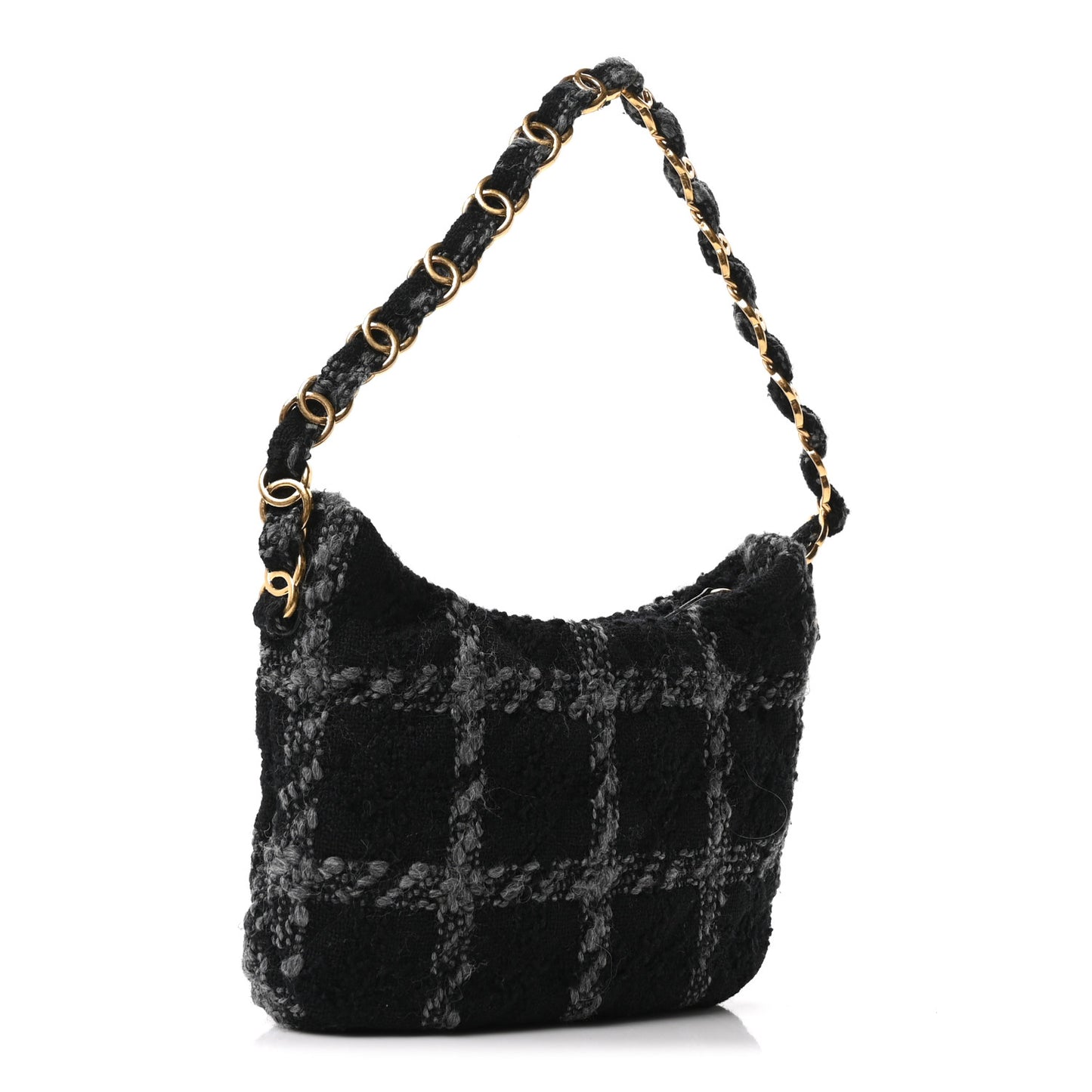Cashmere Tweed Quilted CC Links Hobo Black Grey