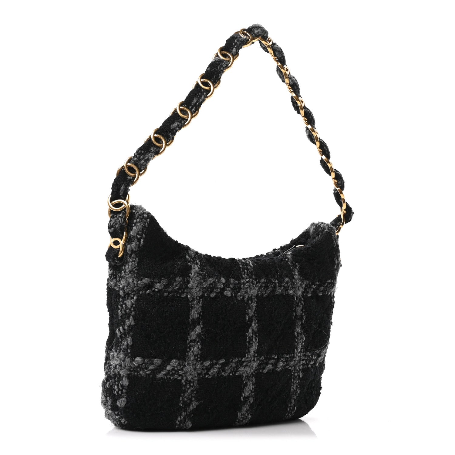 Chanel Cashmere Tweed Quilted CC Links Hobo Black Grey 3 of 11