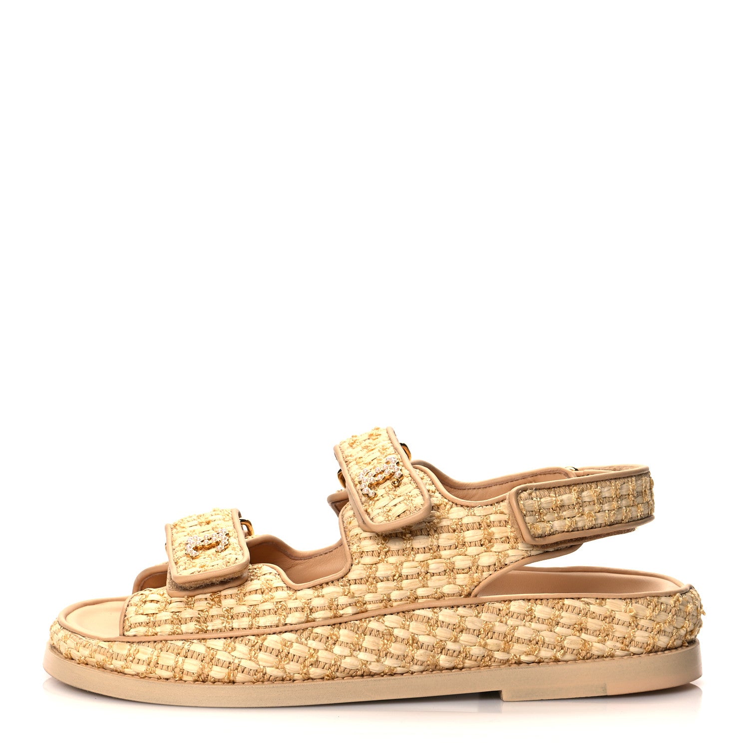 Chanel Braided Fabric Velcro Dad Sandals 35.5 Beige 1 of 13