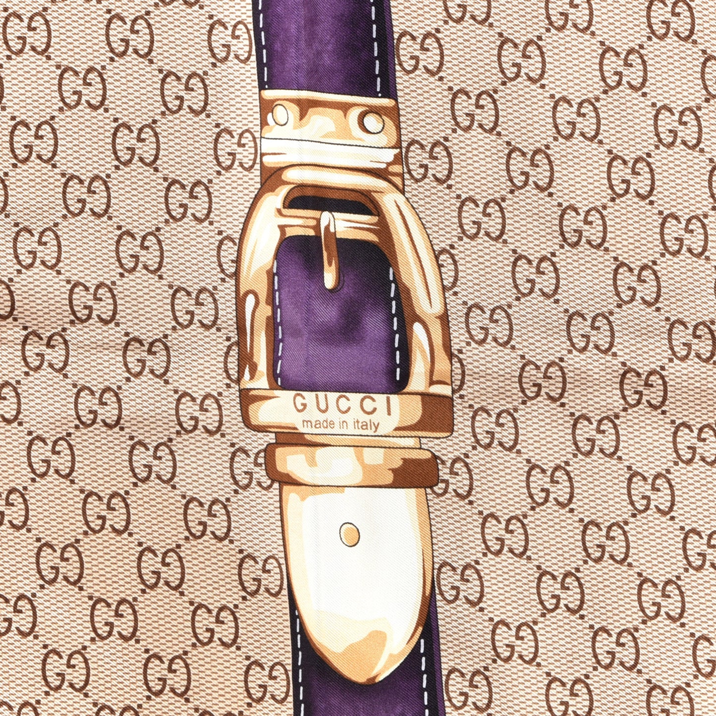 Silk Monogram Buckle Print Scarf Purple