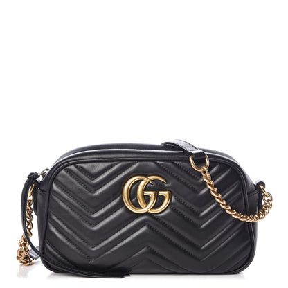 Gucci Calfskin Matelasse Small GG Marmont Chain Shoulder Bag Black 1 of 8
