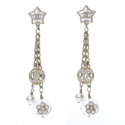 Chanel Crystal Pearl Resin CC Star Dangle Earrings Gold 1 of 5