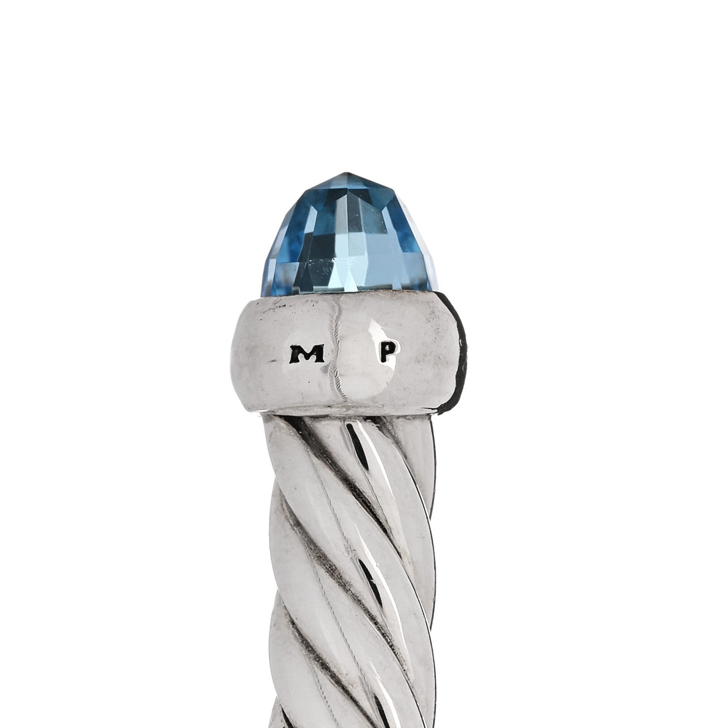 David Yurman Sterling Silver Diamond Blue Topaz 4mm Cable Flex Bracelet 4 of 4