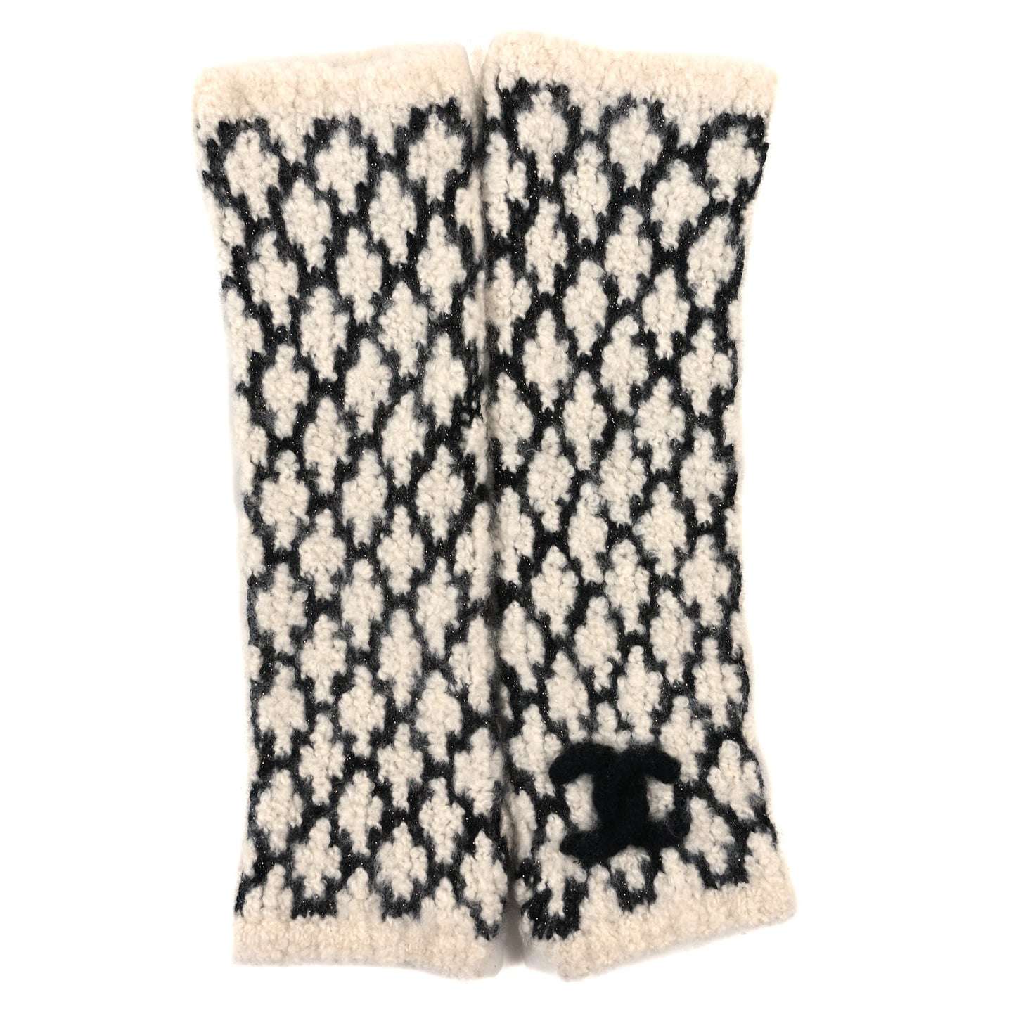 Cashmere Blend CC Fingerless Gloves White Black