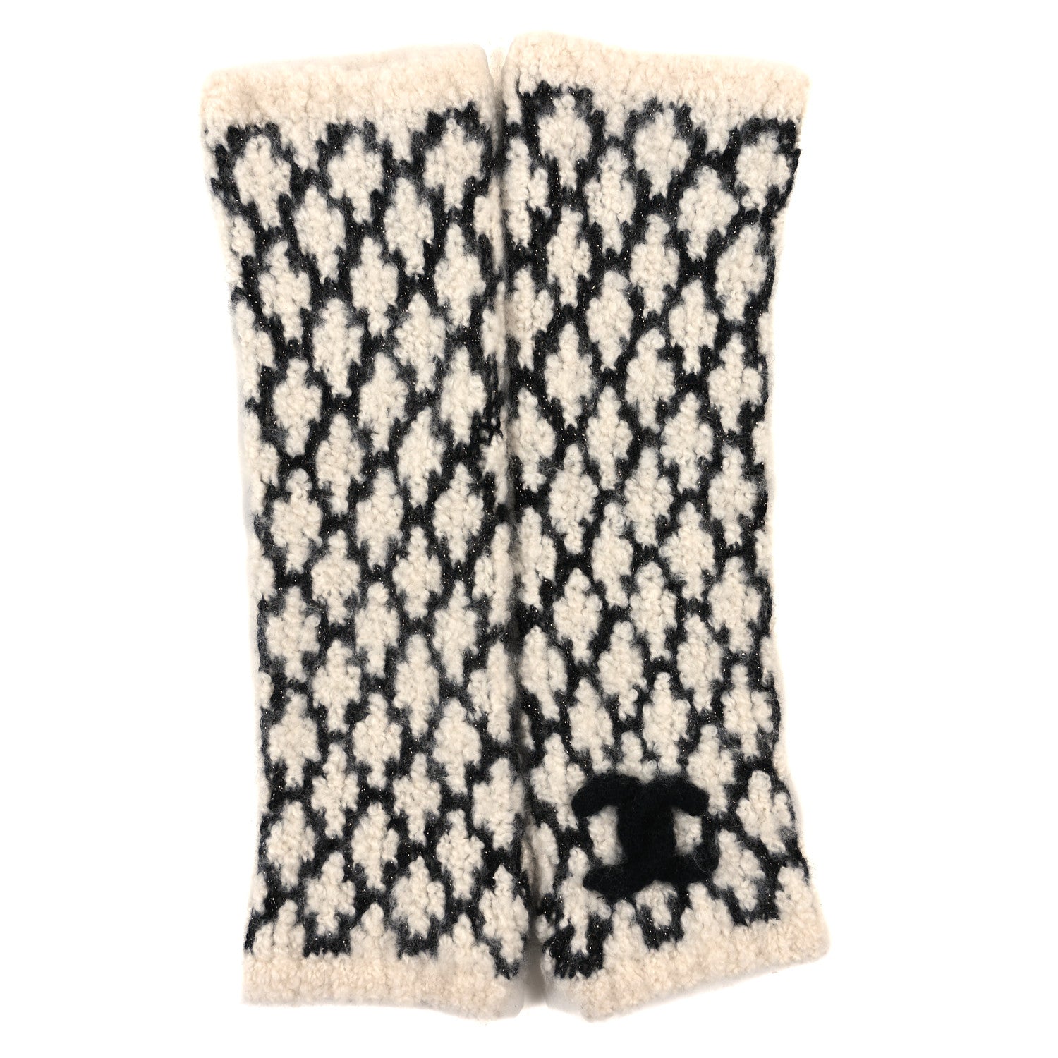 Chanel Cashmere Blend CC Fingerless Gloves White Black 1 of 3