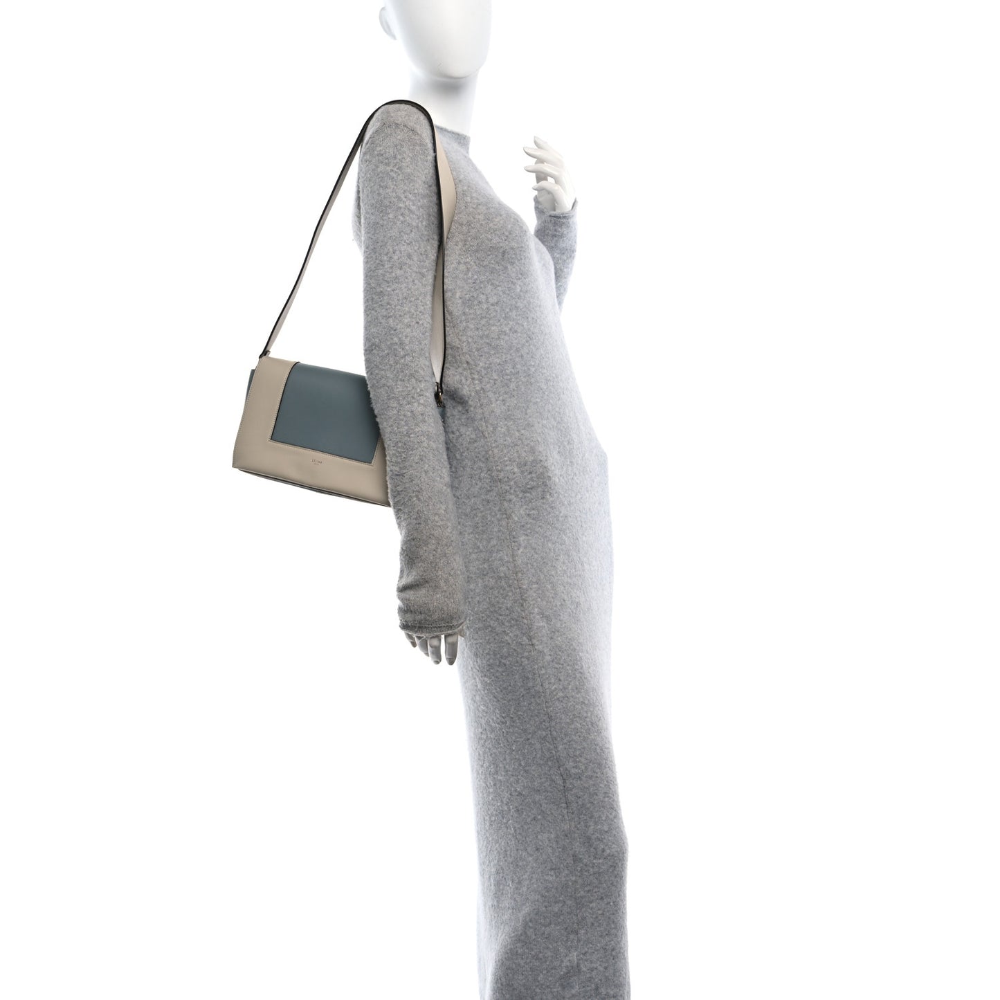 Shiny Smooth Calfskin Medium Frame Shoulder Bag Grege Storm