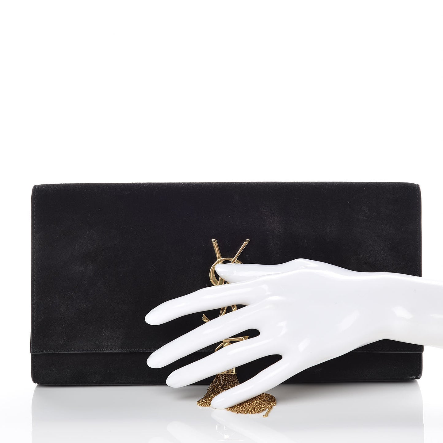 Velvet Classic Monogram Cassandre Tassel Clutch Black