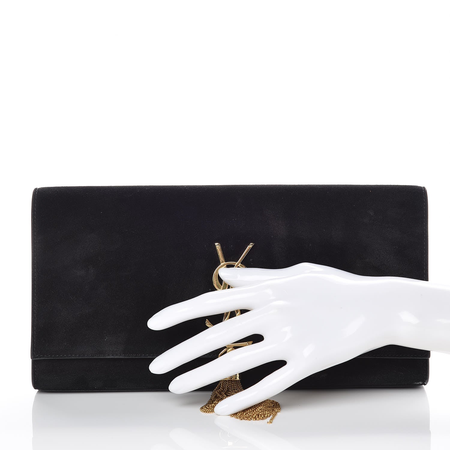 Saint Laurent Velvet Classic Monogram Cassandre Tassel Clutch Black 2 of 17