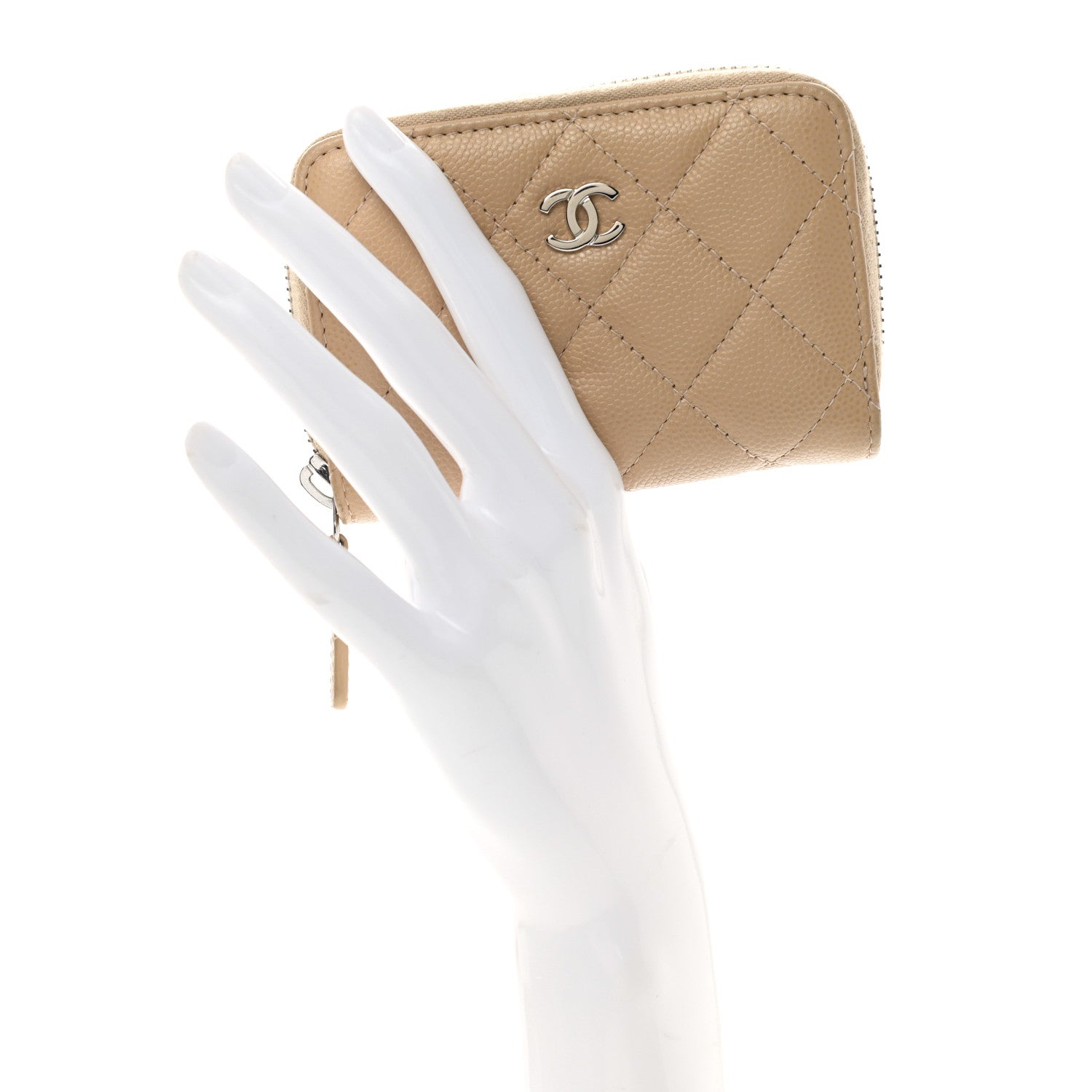 Chanel Caviar Quilted Zip Around Coin Purse Beige 2 of 11