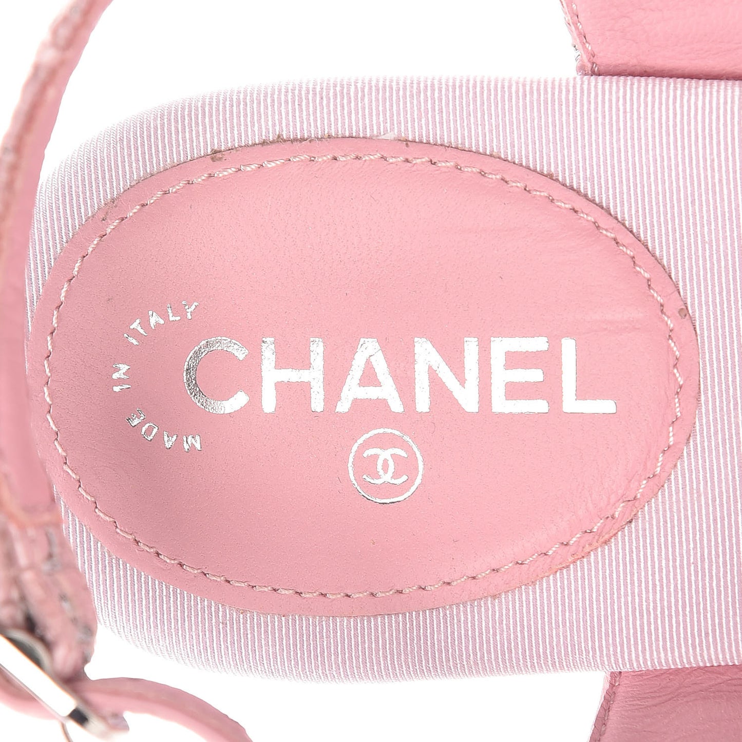Tweed CC Charm Thong Sandals 36.5 Pink Silver