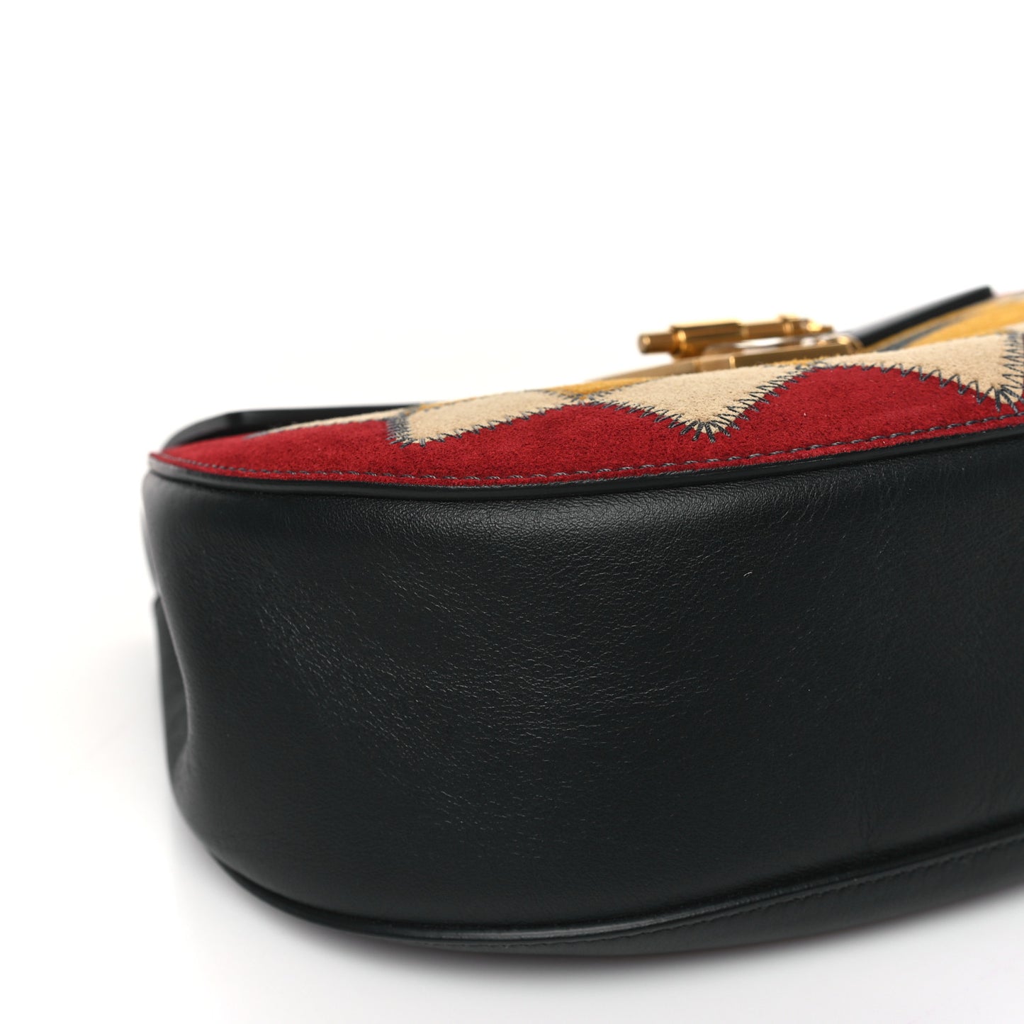 Suede Calfskin Wonder Woman Patchwork Drew Shoulder Bag Black