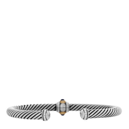 David Yurman Sterling Silver 14K Yellow Gold Blue Topaz Lapis Lazuli 5mm Cable Renaissance Station Bracelet 2 of 3