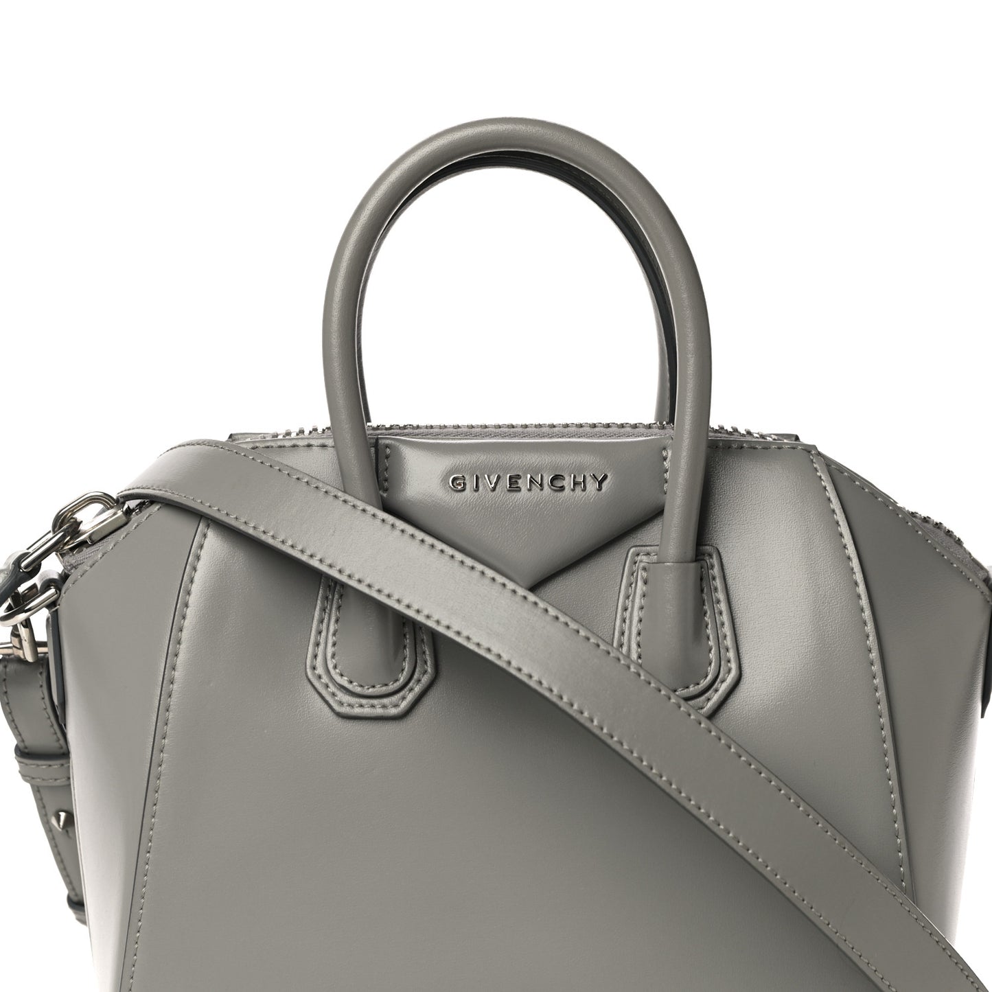 Shiny Lord Calfskin Mini Antigona Pearl Grey