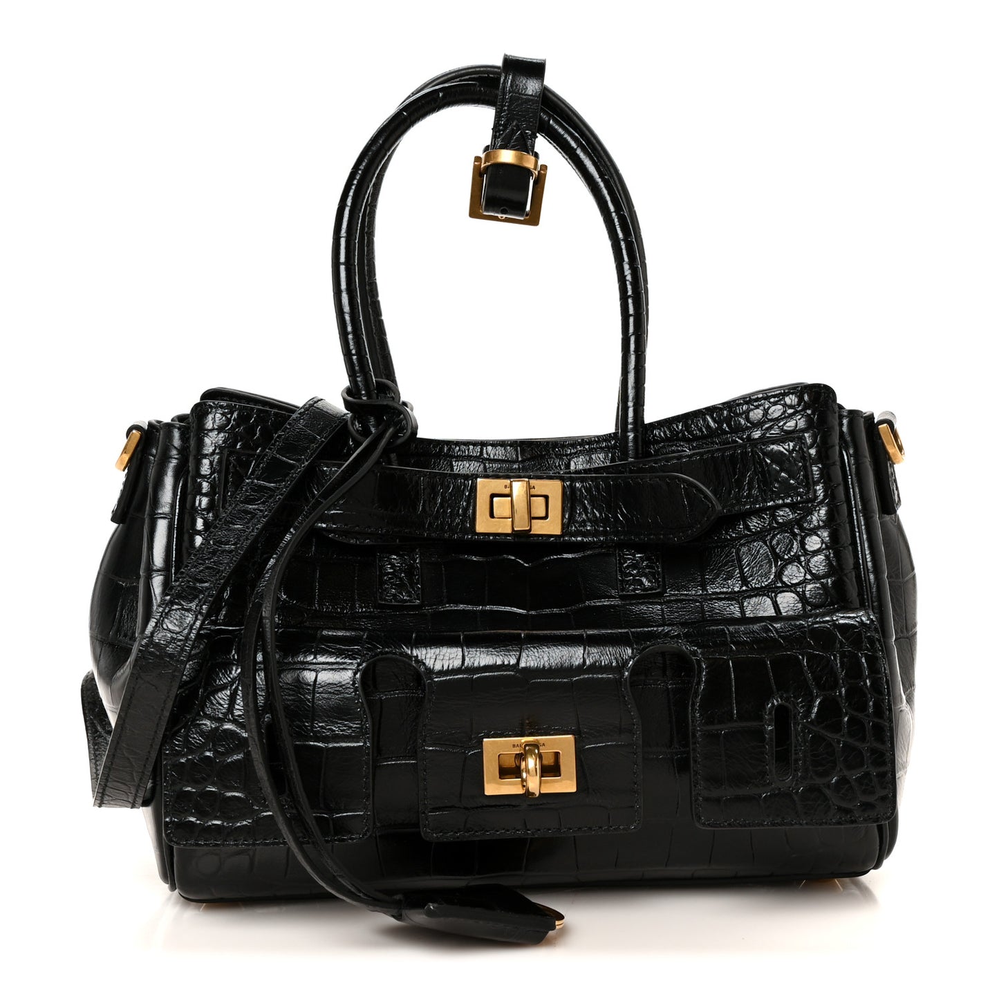 Calfskin Crocodile Embossed Mini Bel Air Carry All Bag Black