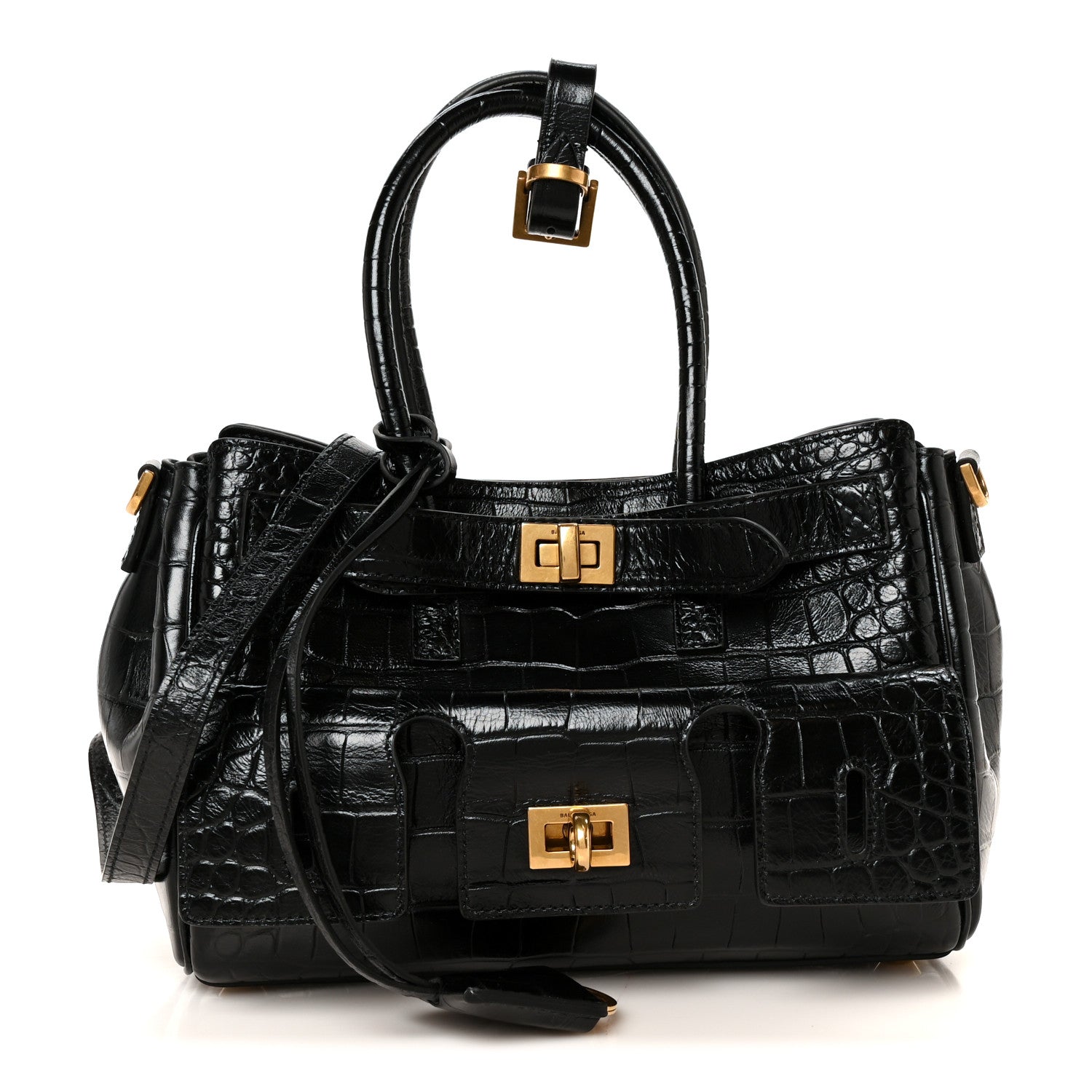Balenciaga Calfskin Crocodile Embossed Mini Bel Air Carry All Bag Black 1 of 12