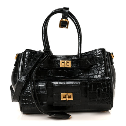Balenciaga Calfskin Crocodile Embossed Mini Bel Air Carry All Bag Black 1 of 12