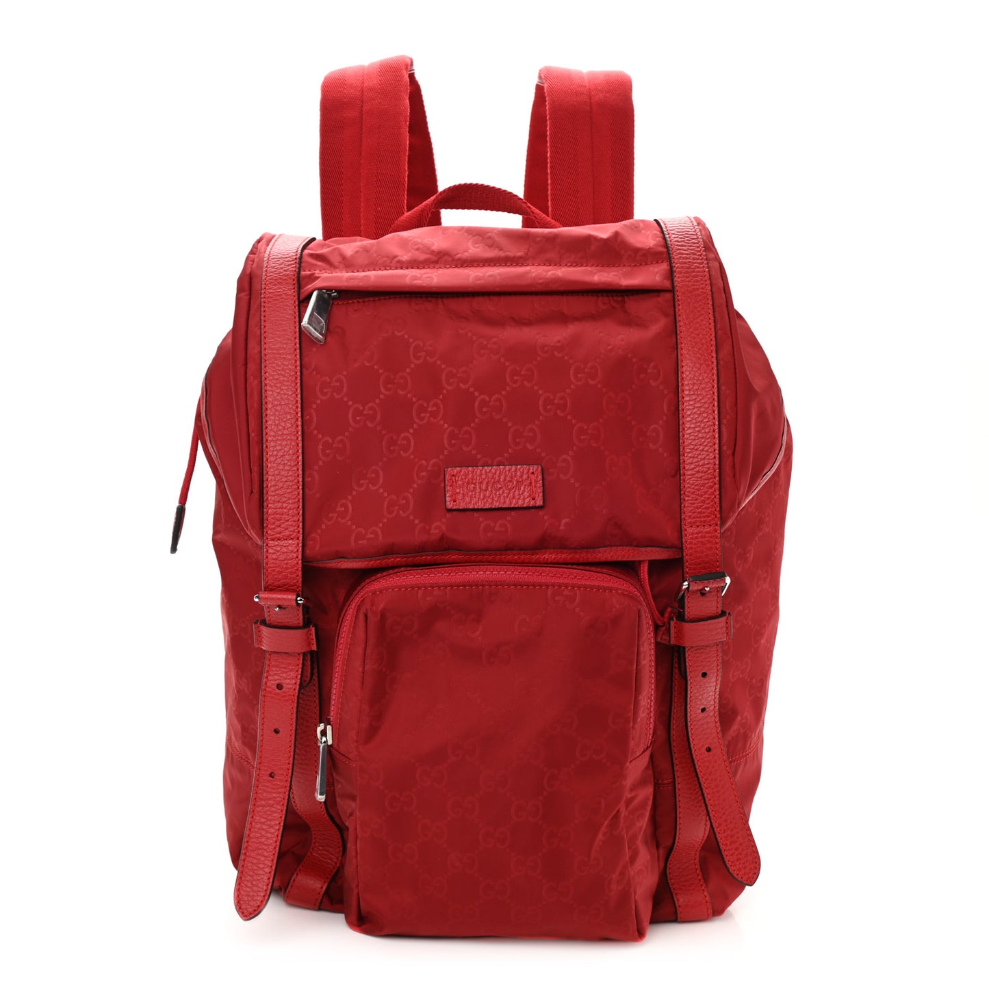 Nylon Monogram Dollar Calfskin Medium Light Double Buckle Backpack Vibrant Red