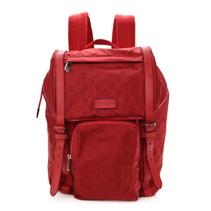 Gucci Nylon Monogram Dollar Calfskin Medium Light Double Buckle Backpack Vibrant Red 1 of 8