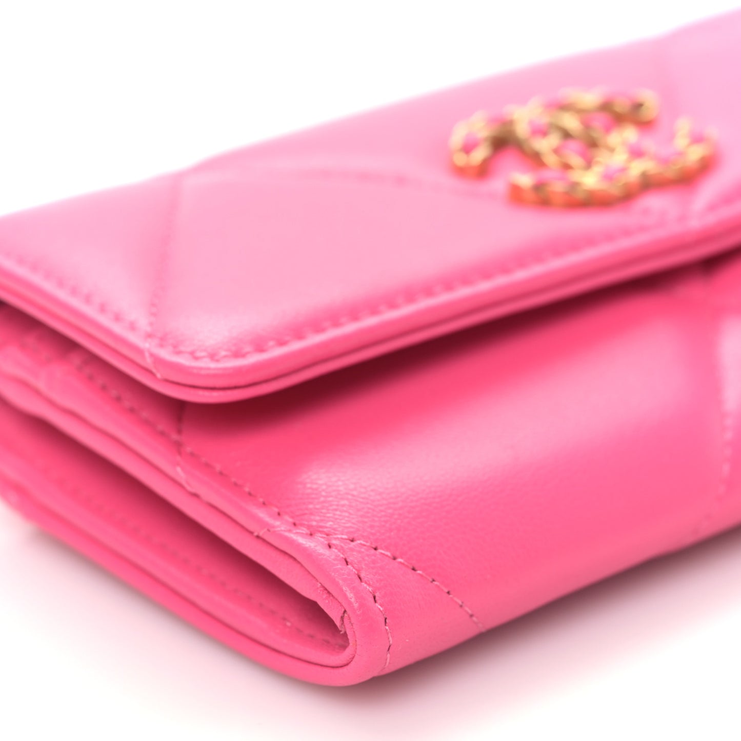 Lambskin Quilted Chanel 19 Flap Wallet Dark Pink